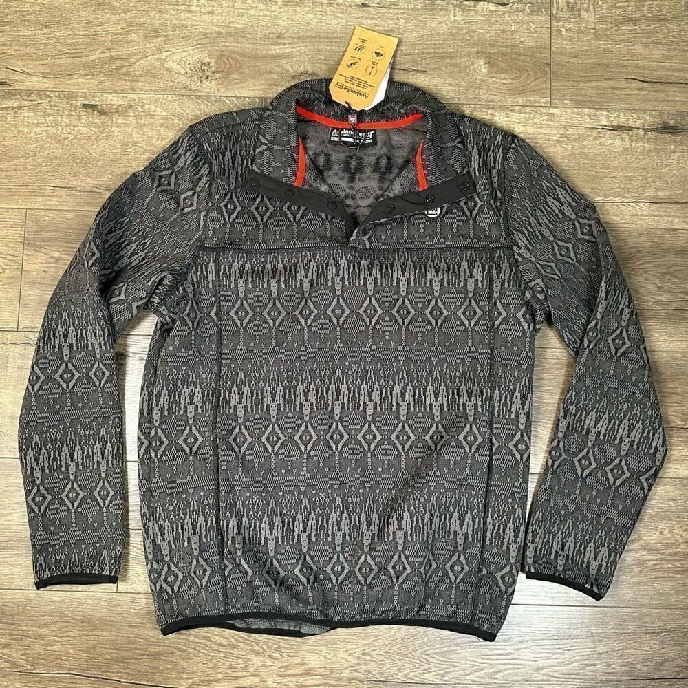 Avalanche Men’s Size Medium Tonal Printed Snap Up Pullover Sweater Grey Pockets